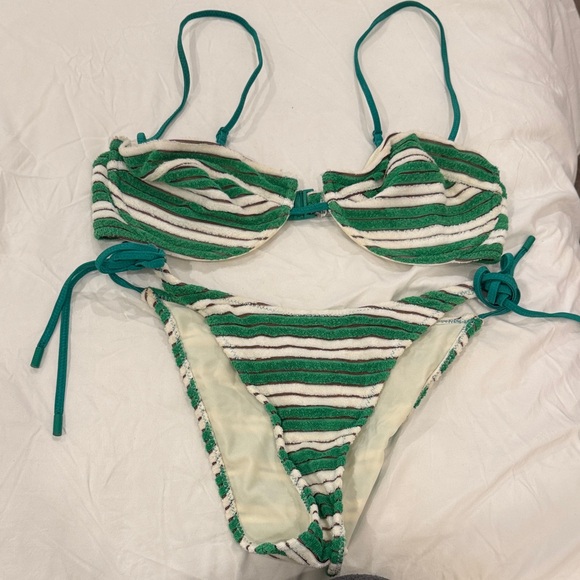 Striped Green and White bikini set - Picture 1 of 3